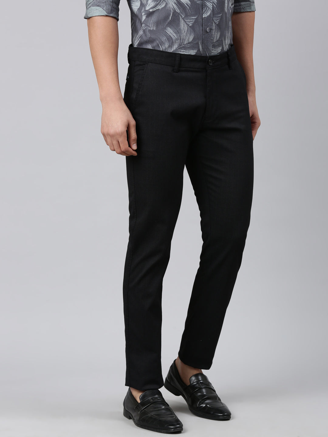 Classic Polo Men's Black Moderate Fit Solid Cotton Lycra Casual Trouser | LTRS1-CL-03 A-BLK-MF-LY