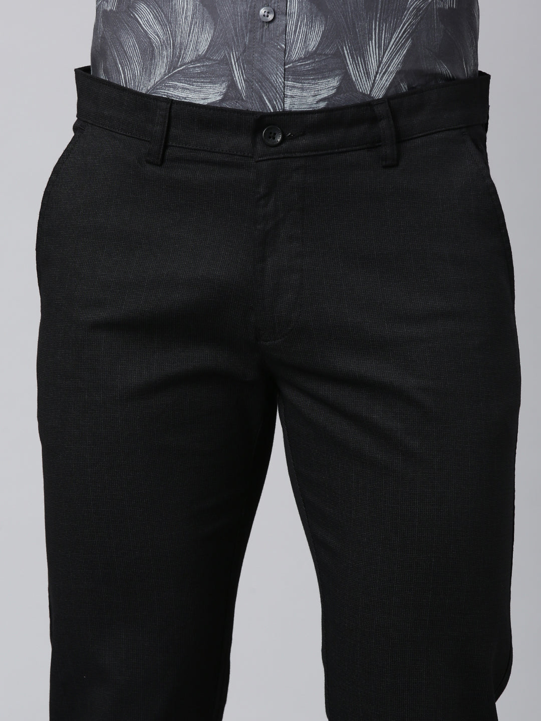 Classic Polo Men's Black Moderate Fit Solid Cotton Lycra Casual Trouser | LTRS1-CL-03 A-BLK-MF-LY