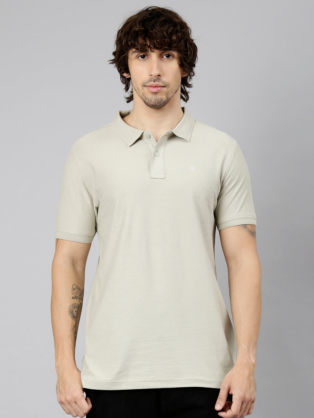 Classic Polo Men's Half Sleeve Light Olive Polo Neck Slim Fit Solid Cotton T-Shirt | NOBLE - 02 B SF P