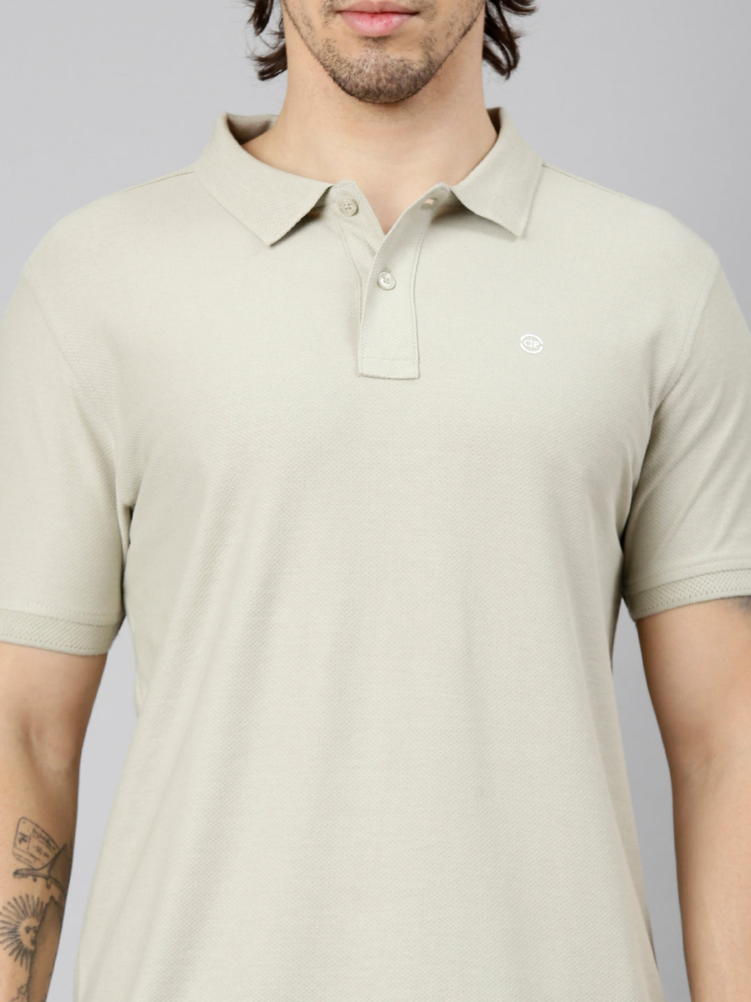 Classic Polo Men's Half Sleeve Light Olive Polo Neck Slim Fit Solid Cotton T-Shirt | NOBLE - 02 B SF P