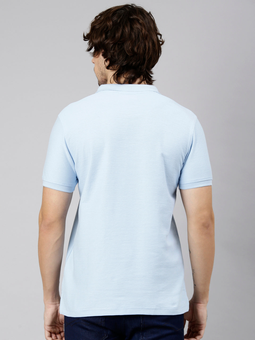 Classic Polo Men's Half Sleeve Light Blue Polo Neck Slim Fit Textured Solid Cotton T-Shirt | NOBLE - 03 A SF P