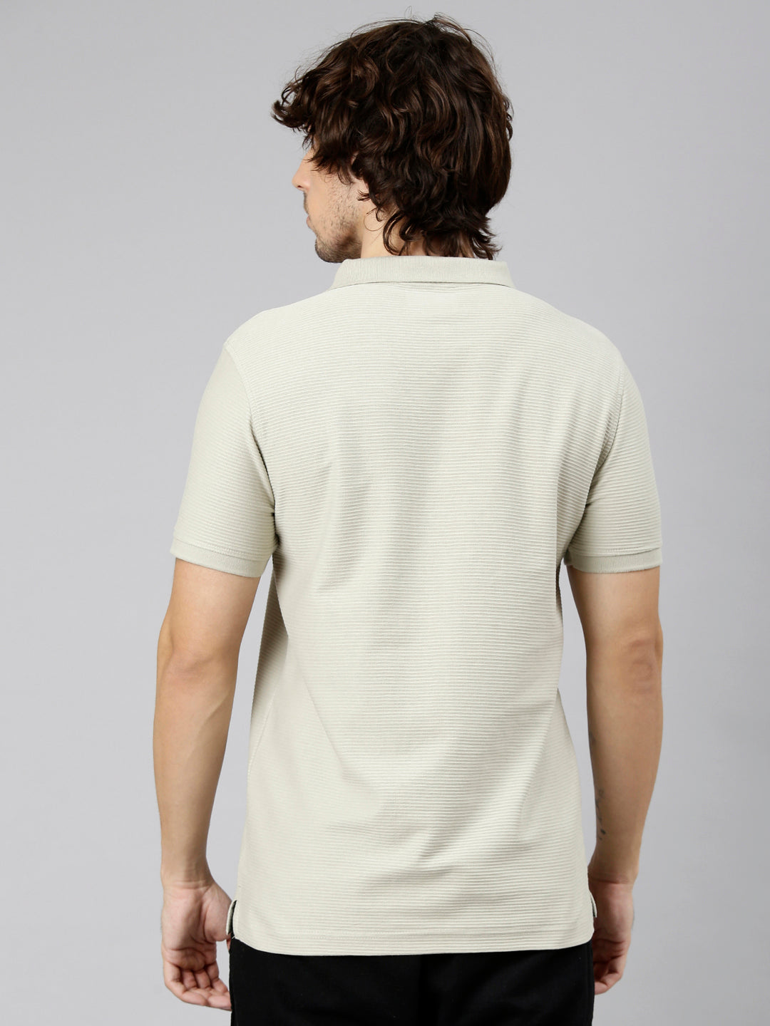 Classic Polo Men's Half Sleeve Light Olive Polo Neck Slim Fit Textured Solid Cotton T-Shirt | NOBLE - 03 B SF P