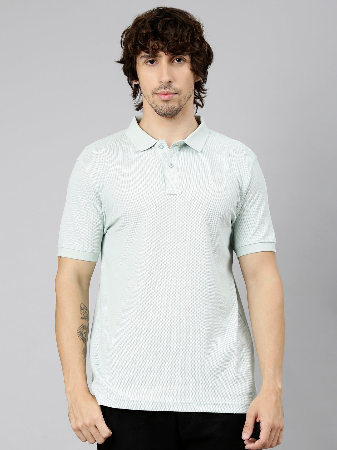 Classic Polo Men's Half Sleeve Mint Green Polo Neck Slim Fit Textured Solid Cotton T-Shirt | NOBLE - 06 A SF P