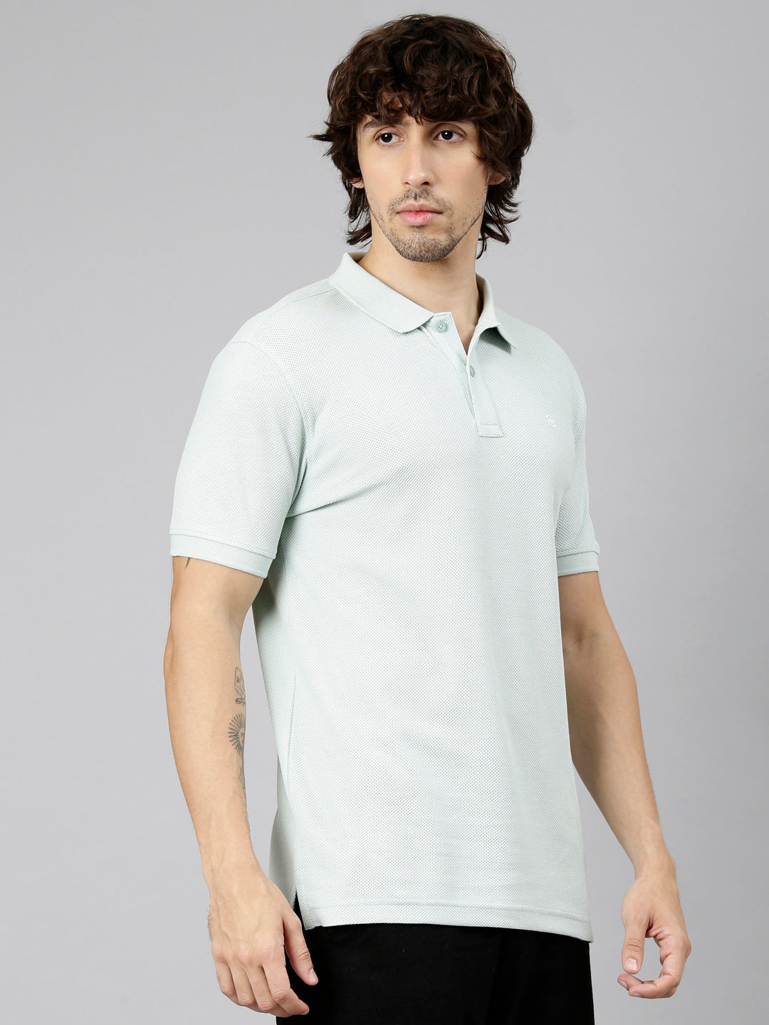 Classic Polo Men's Half Sleeve Mint Green Polo Neck Slim Fit Textured Solid Cotton T-Shirt | NOBLE - 06 A SF P