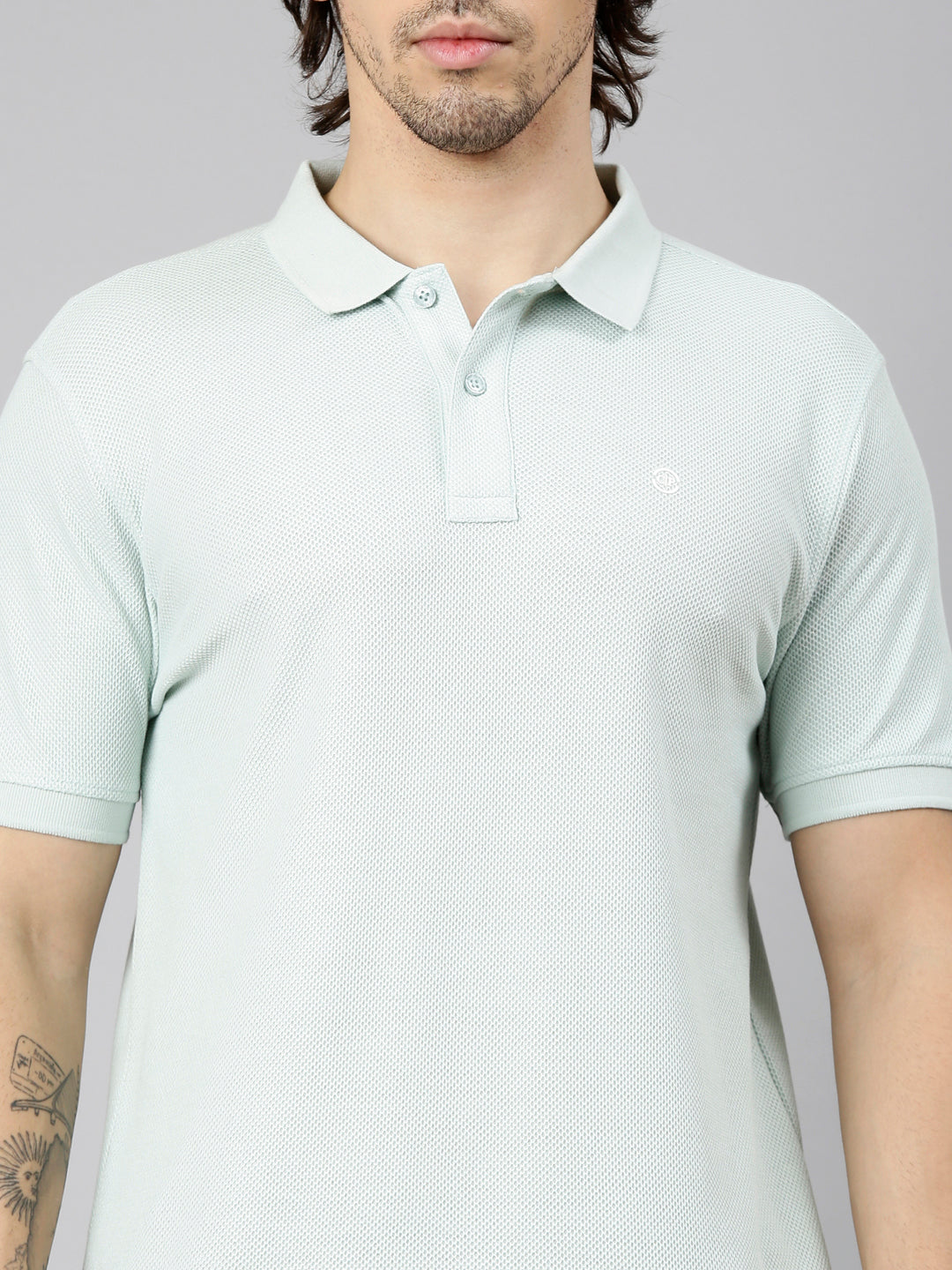 Classic Polo Men's Half Sleeve Mint Green Polo Neck Slim Fit Textured Solid Cotton T-Shirt | NOBLE - 06 A SF P