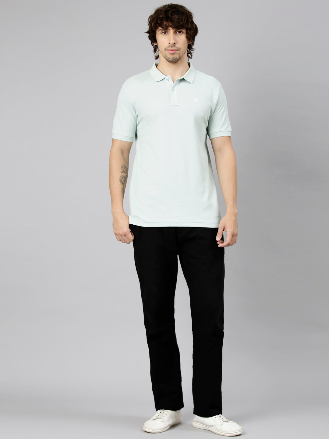 Classic Polo Men's Half Sleeve Mint Green Polo Neck Slim Fit Textured Solid Cotton T-Shirt | NOBLE - 06 A SF P