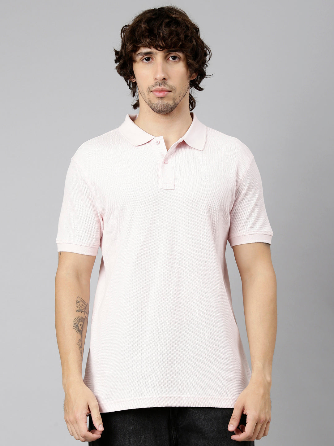 Classic Polo Men's Half Sleeve Light Pink Polo Neck Slim Fit Textured Solid Cotton T-Shirt | NOBLE - 06 B SF P