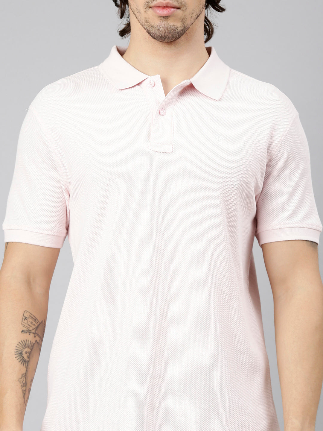 Classic Polo Men's Half Sleeve Light Pink Polo Neck Slim Fit Textured Solid Cotton T-Shirt | NOBLE - 06 B SF P