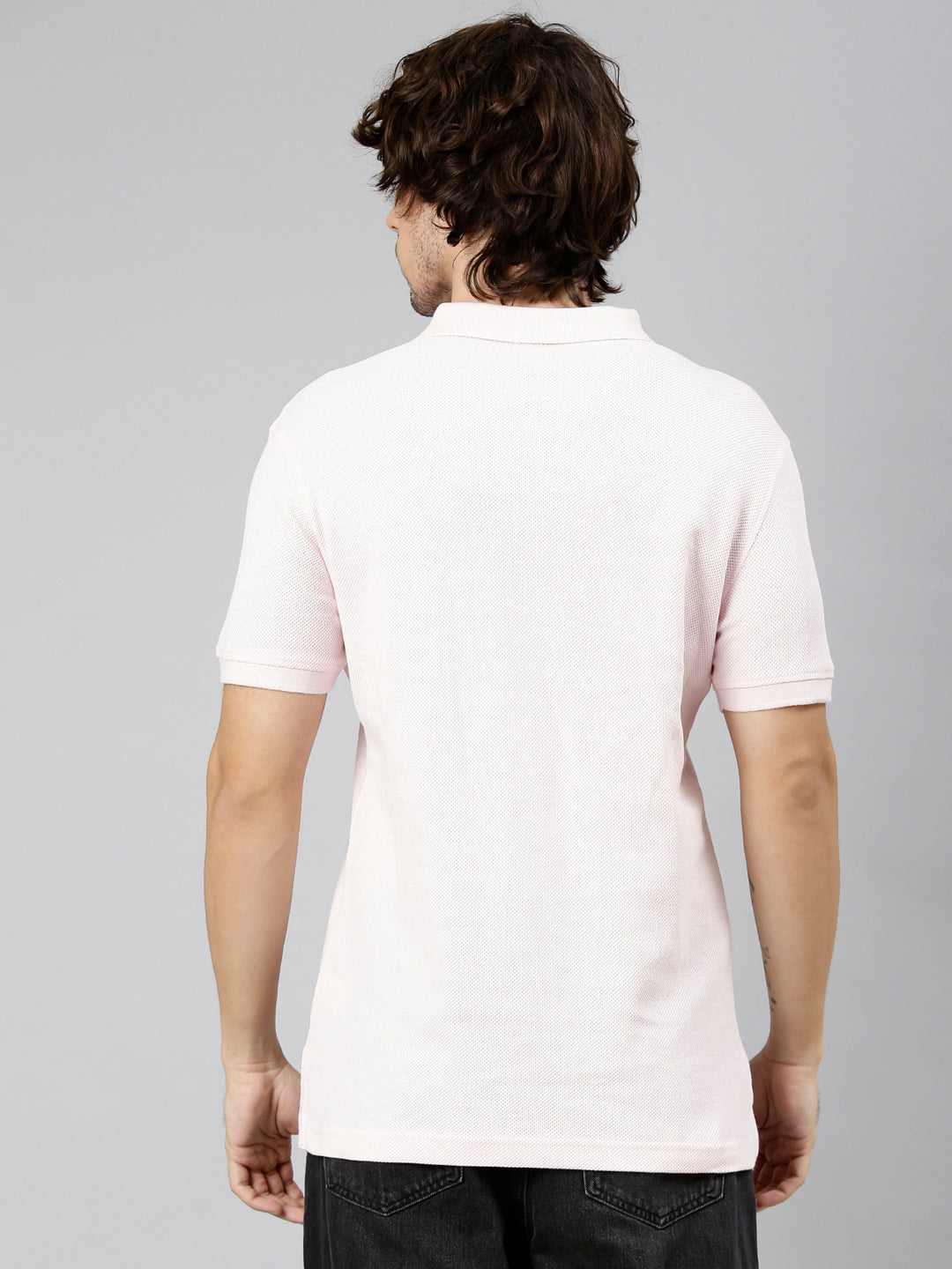 Classic Polo Men's Half Sleeve Light Pink Polo Neck Slim Fit Textured Solid Cotton T-Shirt | NOBLE - 06 B SF P