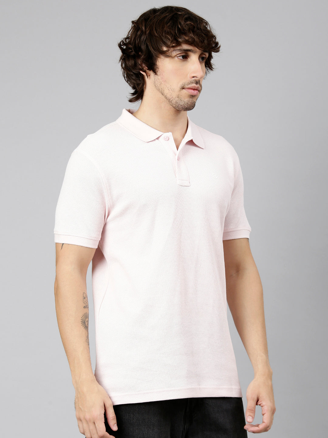 Classic Polo Men's Half Sleeve Light Pink Polo Neck Slim Fit Textured Solid Cotton T-Shirt | NOBLE - 06 B SF P