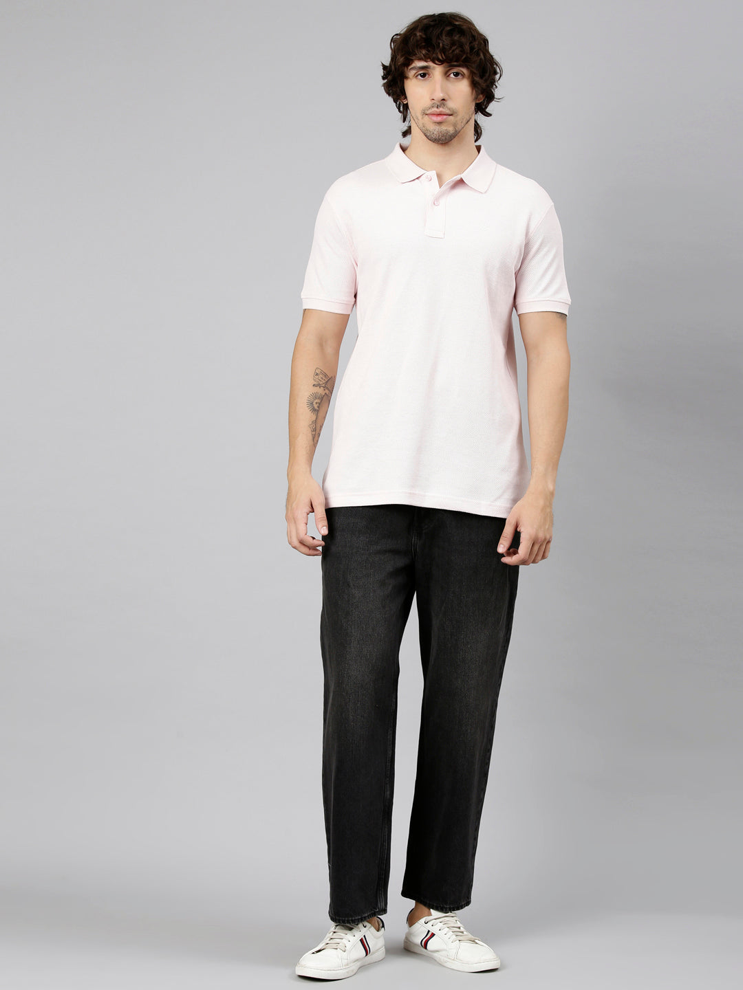 Classic Polo Men's Half Sleeve Light Pink Polo Neck Slim Fit Textured Solid Cotton T-Shirt | NOBLE - 06 B SF P