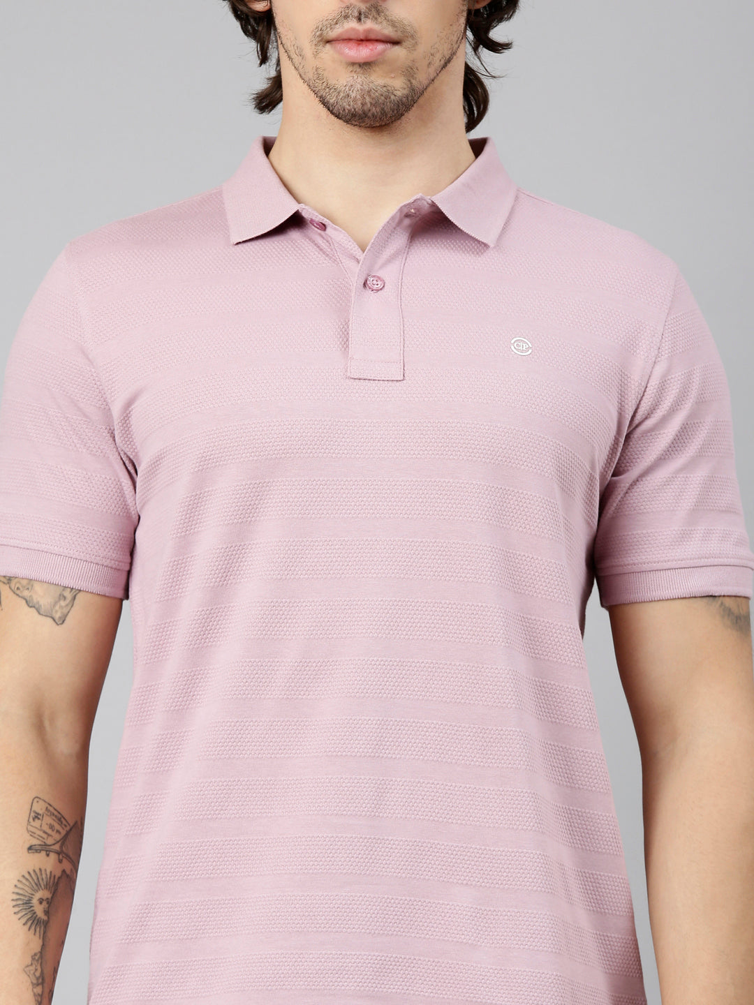 Classic Polo Men's Half Sleeve Mauve Polo Neck Slim Fit Textured Solid Cotton T-Shirt | NOBLE - 07 A SF P