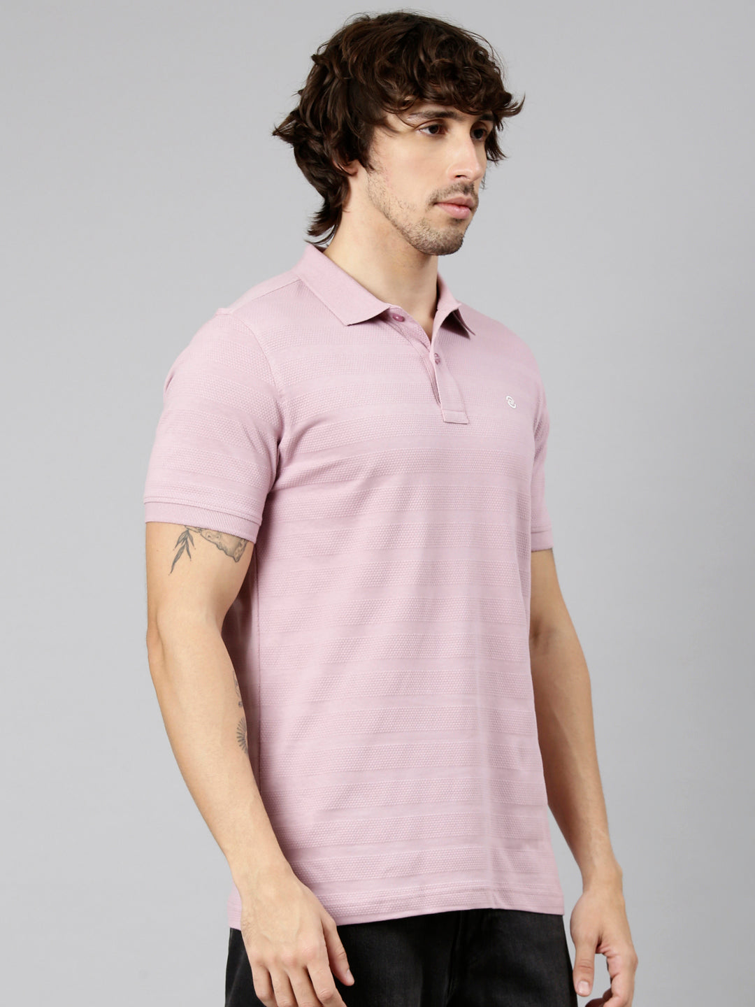 Classic Polo Men's Half Sleeve Mauve Polo Neck Slim Fit Textured Solid Cotton T-Shirt | NOBLE - 07 A SF P