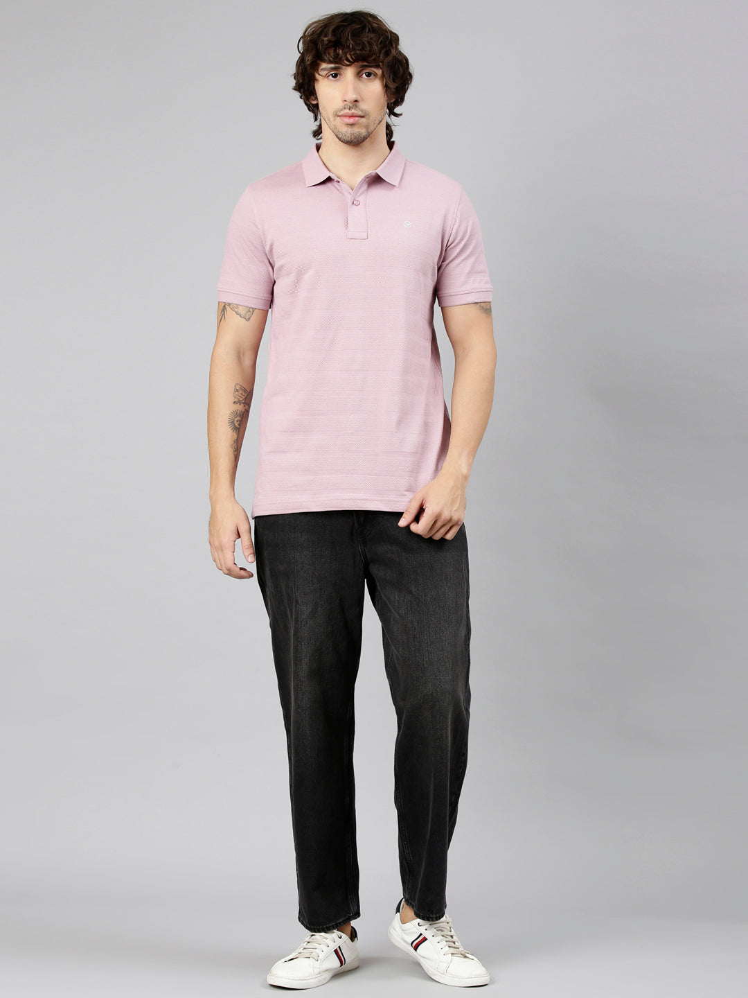 Classic Polo Men's Half Sleeve Mauve Polo Neck Slim Fit Textured Solid Cotton T-Shirt | NOBLE - 07 A SF P