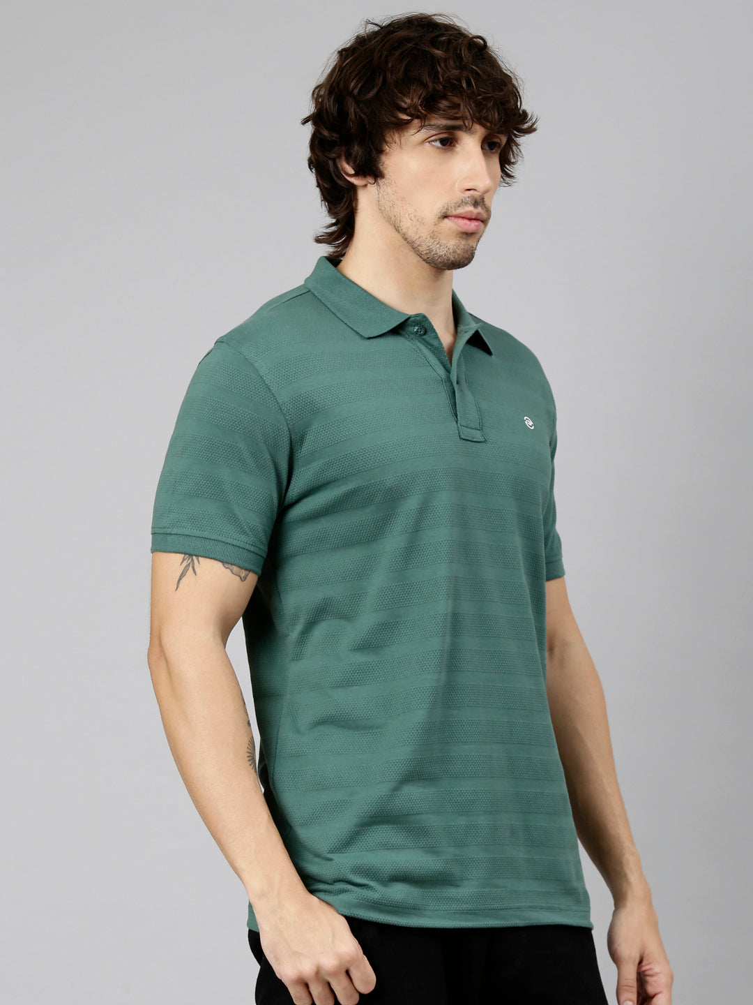 Classic Polo Men's Half Sleeve Dark Green Polo Neck Slim Fit Textured Solid Cotton T-Shirt | NOBLE - 07 B SF P