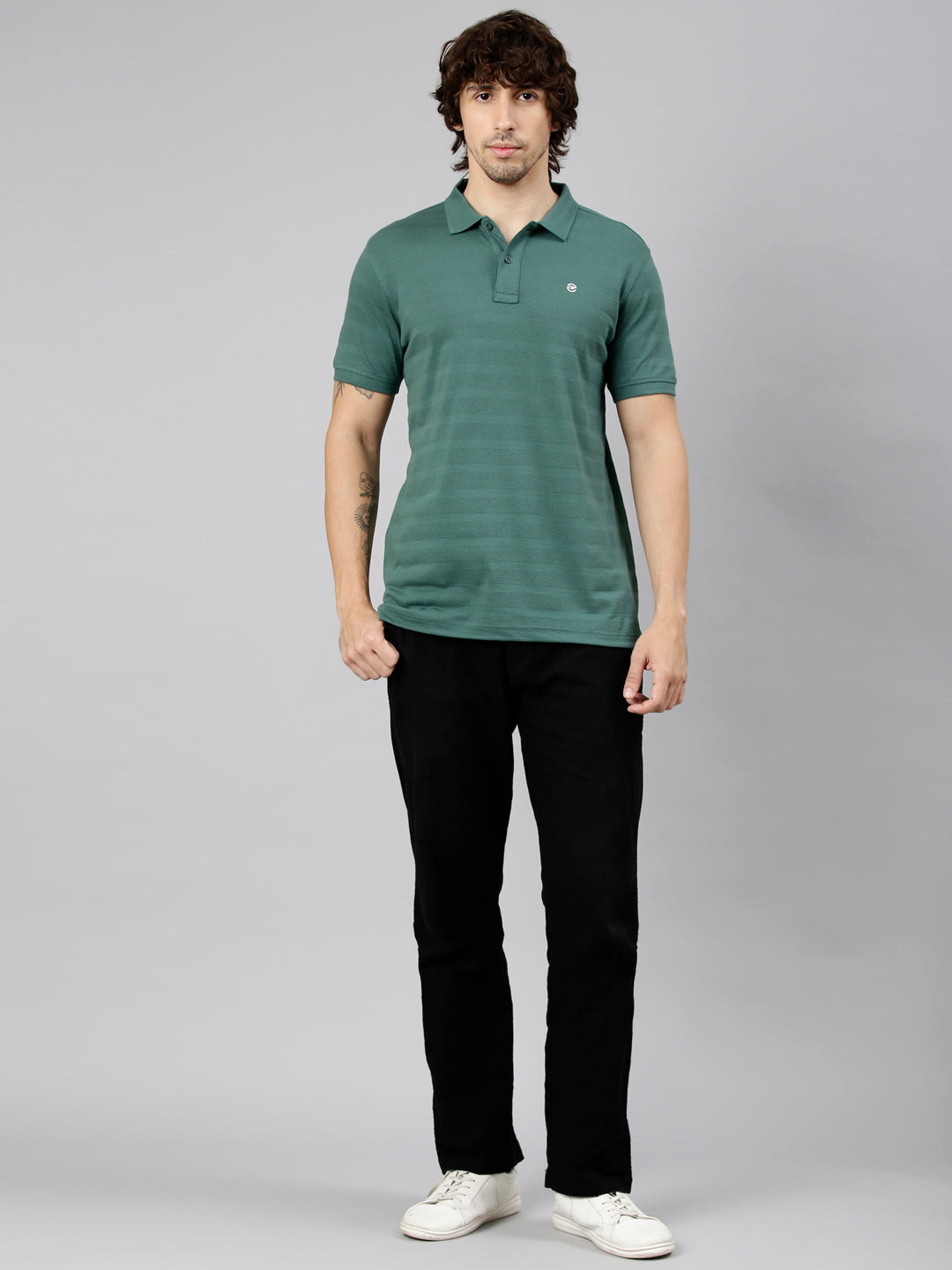 Classic Polo Men's Half Sleeve Dark Green Polo Neck Slim Fit Textured Solid Cotton T-Shirt | NOBLE - 07 B SF P