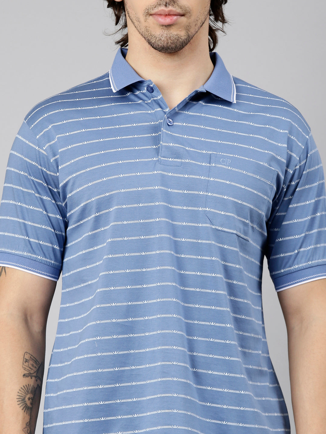 Classic Polo Men's Half Sleeve Blue Polo Neck Authentic Fit AOP Cotton T-Shirt | ORIZZON AOP - 01 A AF P