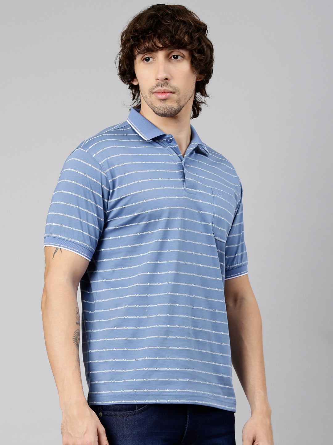 Classic Polo Men's Half Sleeve Blue Polo Neck Authentic Fit AOP Cotton T-Shirt | ORIZZON AOP - 01 A AF P