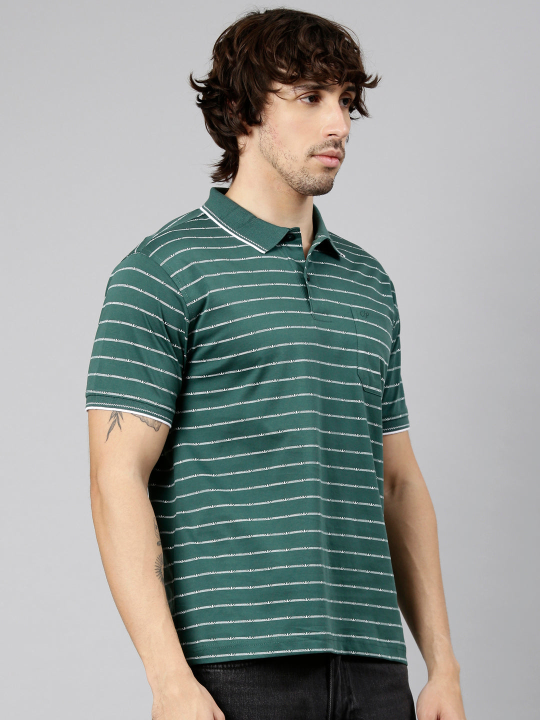 Classic Polo Men's Half Sleeve Dark Green Polo Neck Authentic Fit AOP Cotton T-Shirt | ORIZZON AOP - 01 B AF P