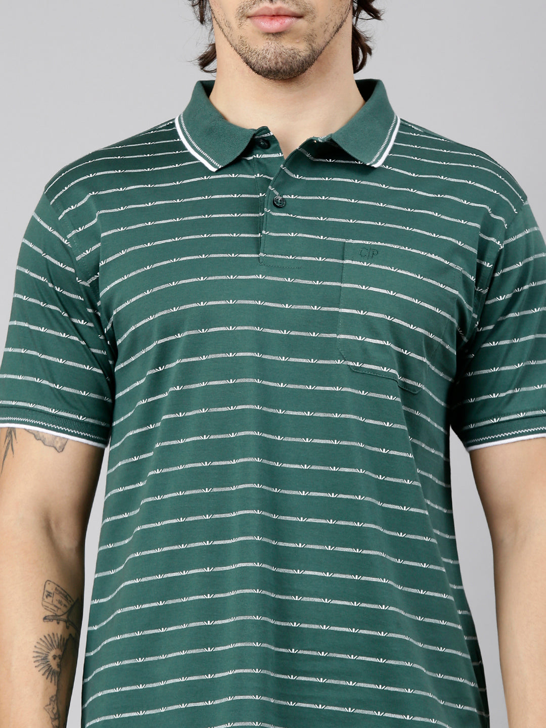 Classic Polo Men's Half Sleeve Dark Green Polo Neck Authentic Fit AOP Cotton T-Shirt | ORIZZON AOP - 01 B AF P
