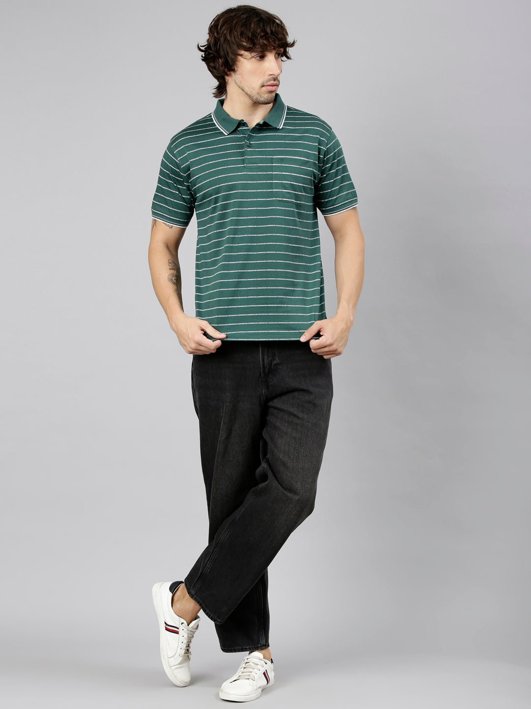 Classic Polo Men's Half Sleeve Dark Green Polo Neck Authentic Fit AOP Cotton T-Shirt | ORIZZON AOP - 01 B AF P