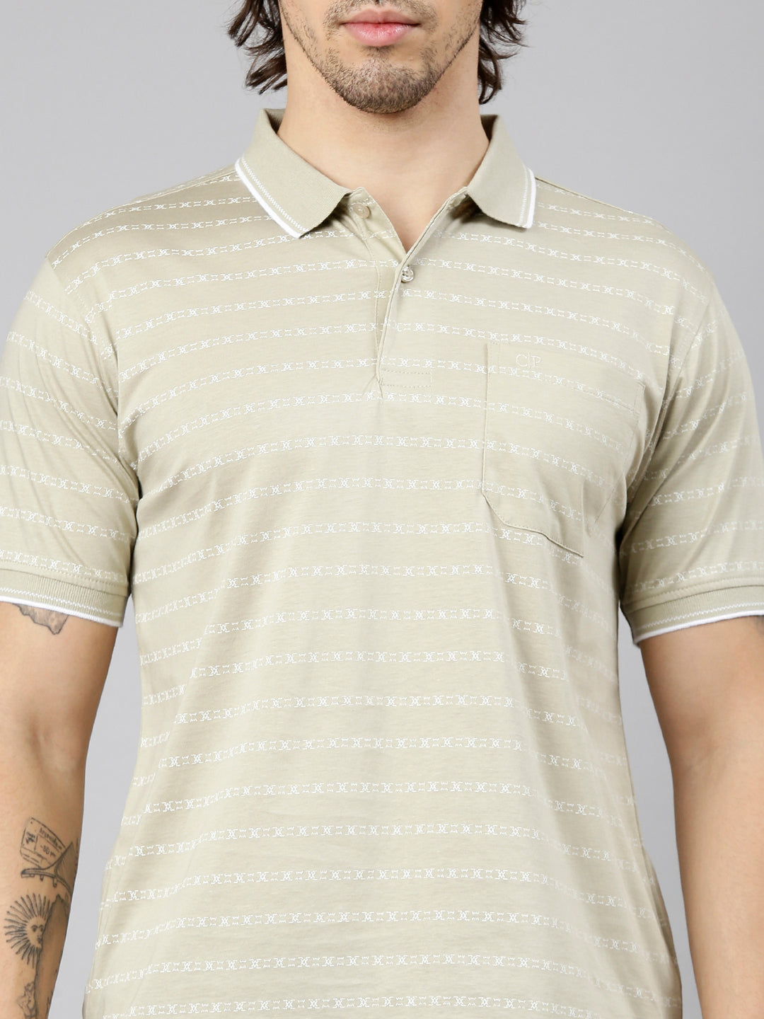 Classic Polo Men's Half Sleeve Beige Polo Neck Authentic Fit AOP Cotton T-Shirt | ORIZZON AOP - 03 A AF P