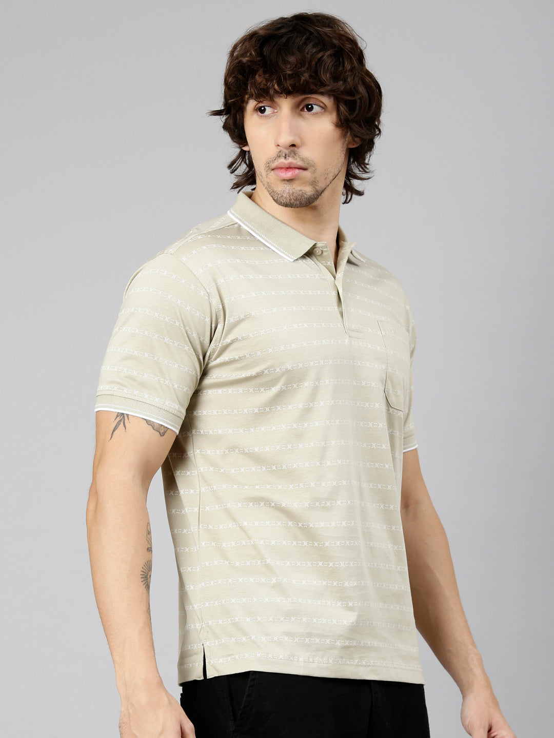 Classic Polo Men's Half Sleeve Beige Polo Neck Authentic Fit AOP Cotton T-Shirt | ORIZZON AOP - 03 A AF P