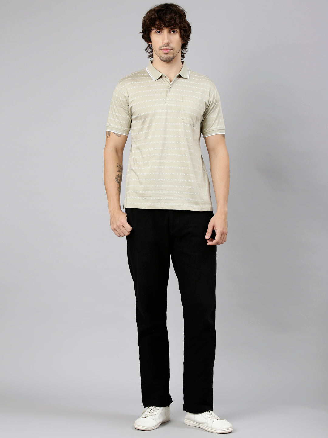 Classic Polo Men's Half Sleeve Beige Polo Neck Authentic Fit AOP Cotton T-Shirt | ORIZZON AOP - 03 A AF P