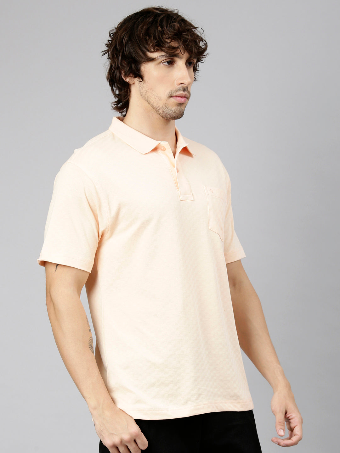 Classic Polo Men's Half Sleeve Light Orange Polo Neck Authentic Fit Textured Solid Cotton T-Shirt | REGAL - 01 B AF P