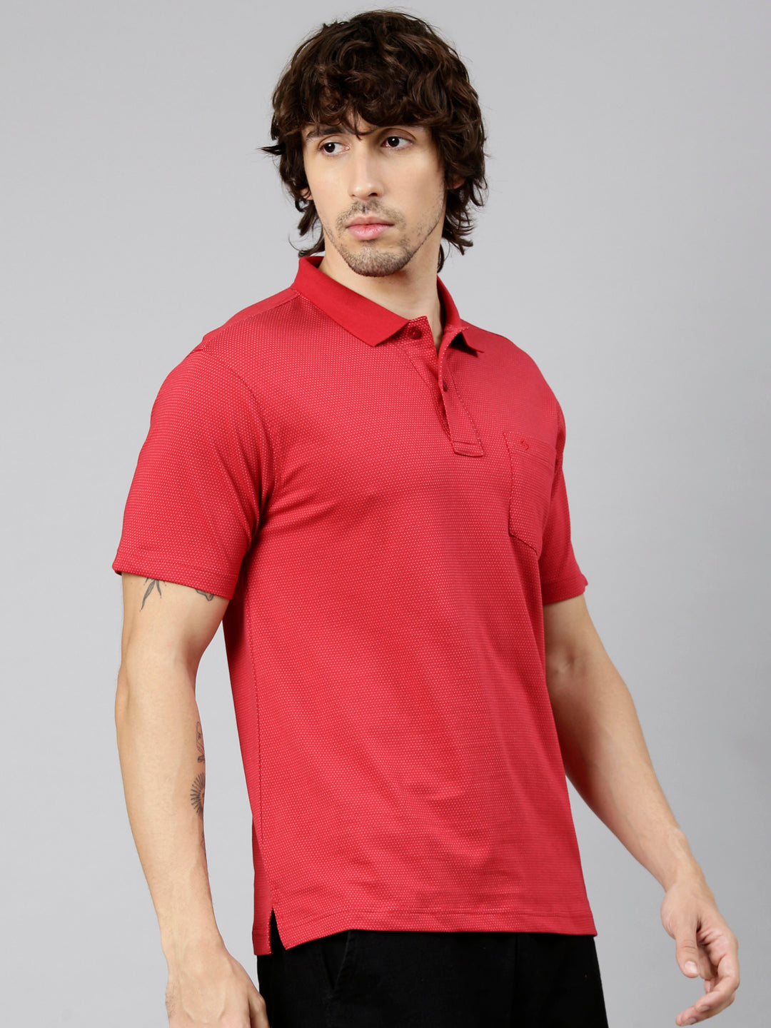Classic Polo Men's Half Sleeve Red Polo Neck Authentic Fit Textured Solid Cotton T-Shirt | REGAL - 19 A AF P