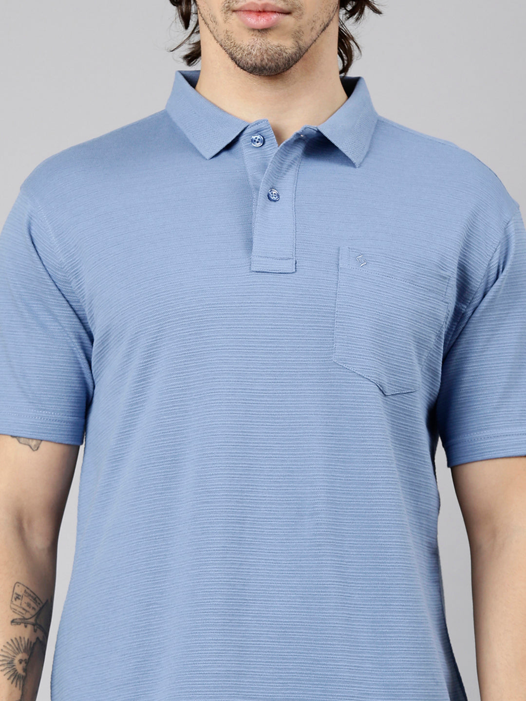 Classic Polo Men's Half Sleeve Powder Blue Polo Neck Authentic Fit Textured Solid Cotton T-Shirt | REGAL - 20 A AF P