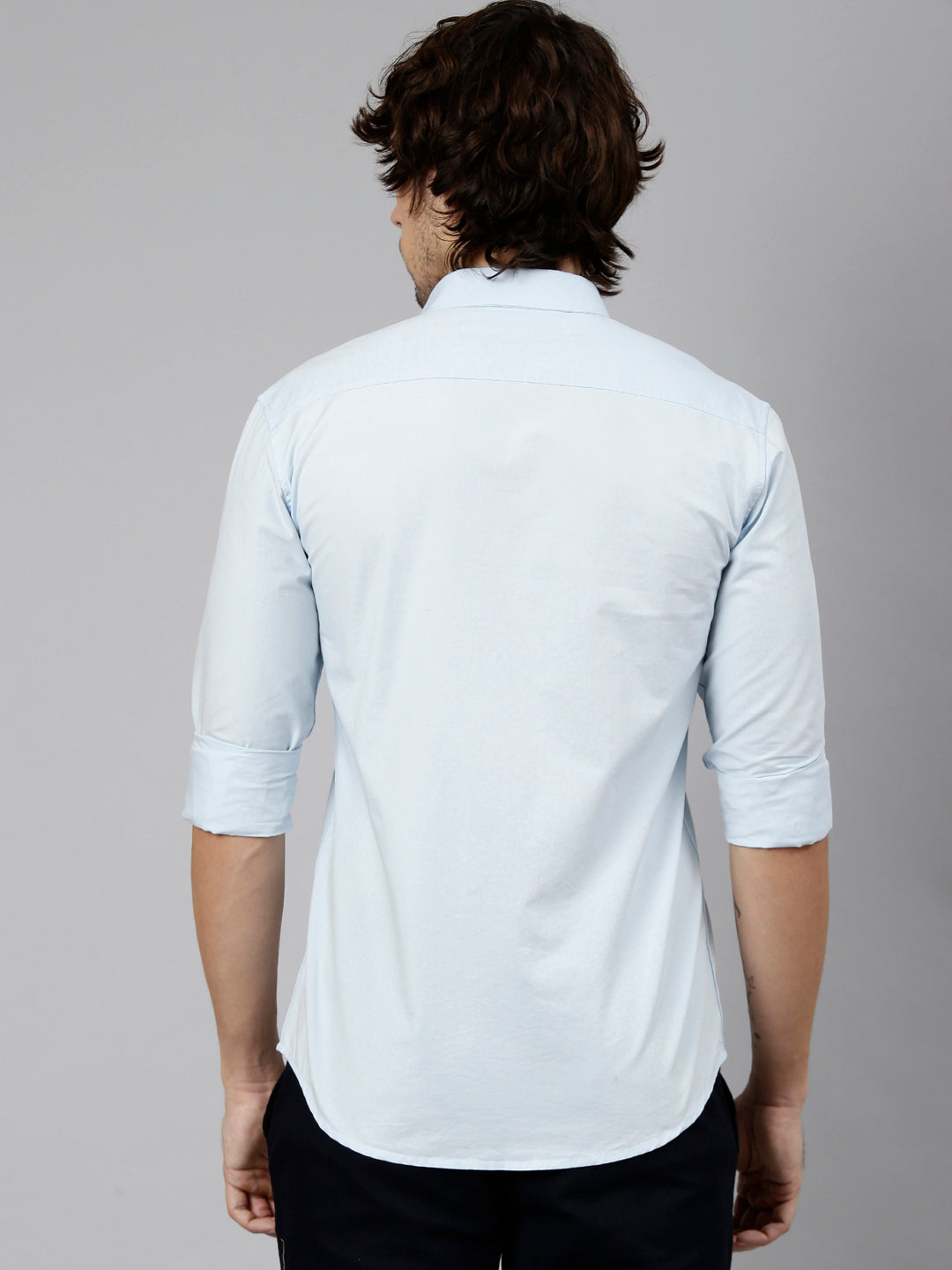 Classic Polo Men's Full Sleeve Light Blue Polo Neck Slim Fit Solid Cotton Casual Shirt | SR1-EL-16 E-FS-SLD-SF
