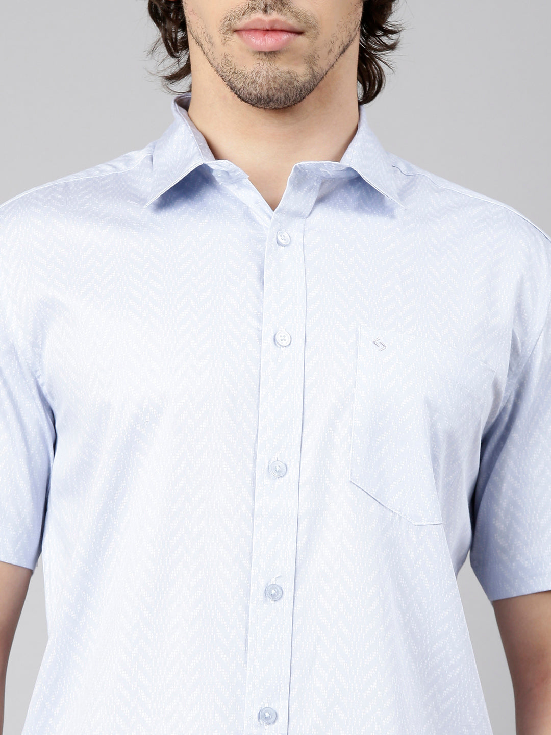 Classic Polo Men's Half Sleeve Light Blue Polo Neck Slim Fit Printed Cotton Casual Shirt | SS1-EL-90 A-HS-PRT-SF