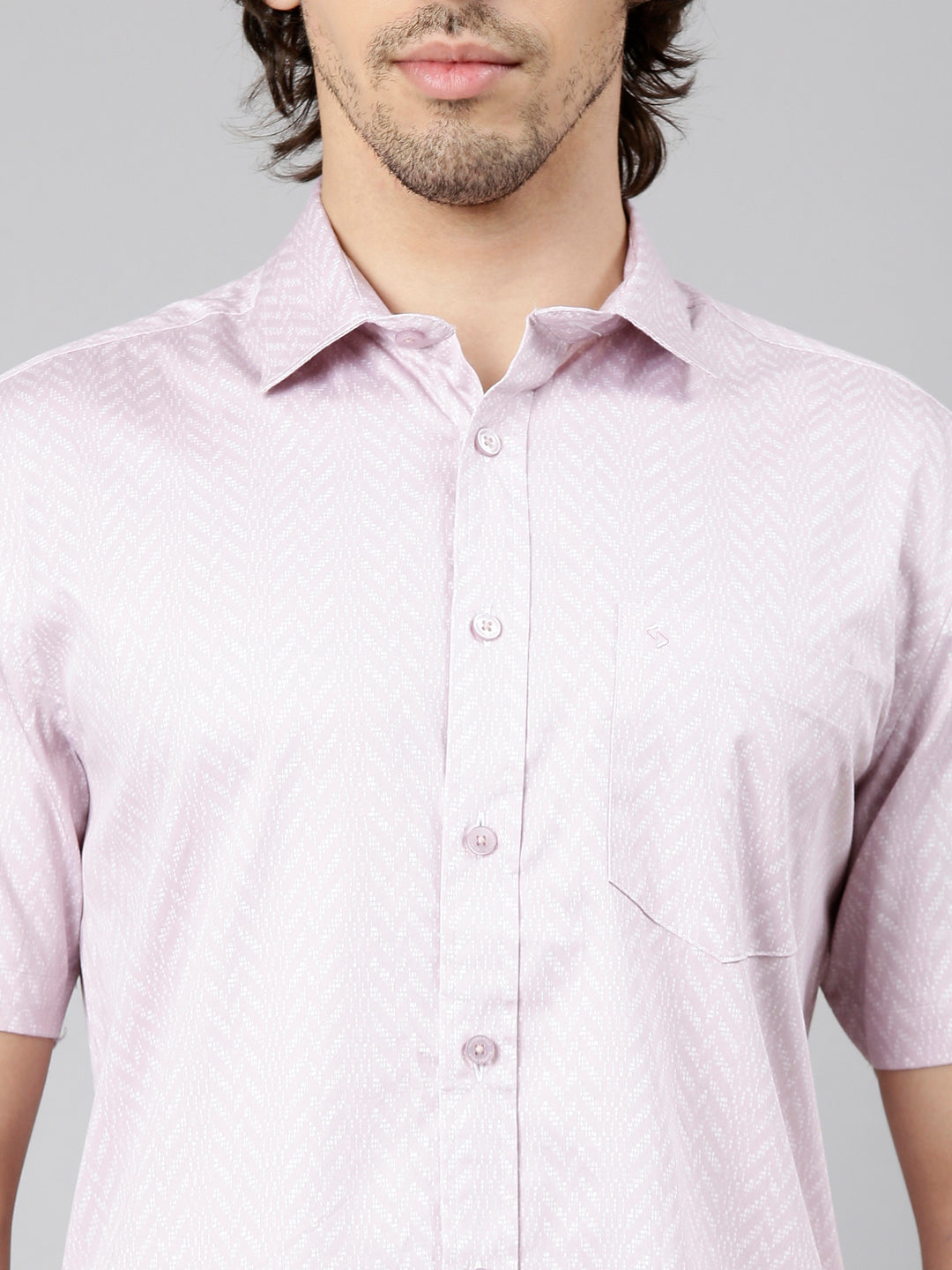 Classic Polo Men's Half Sleeve Light Pink Polo Neck Slim Fit Printed Cotton Casual Shirt | SS1-EL-90 B-HS-PRT-SF