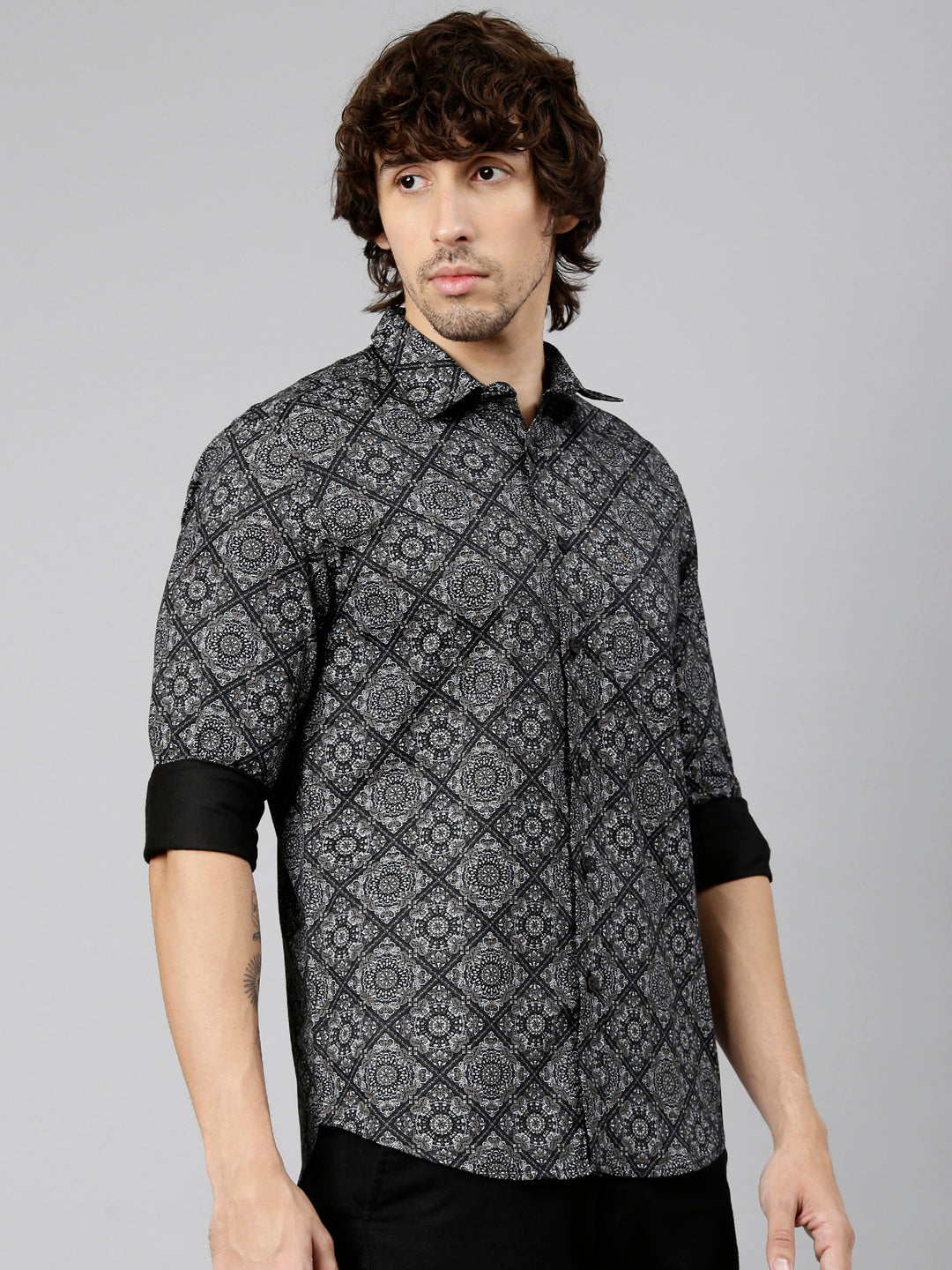 Classic Polo Men's Full Sleeve Black Polo Neck Slim Fit Printed Cotton Casual Shirt | SS1-EL-102 A-FS-PRT-SF