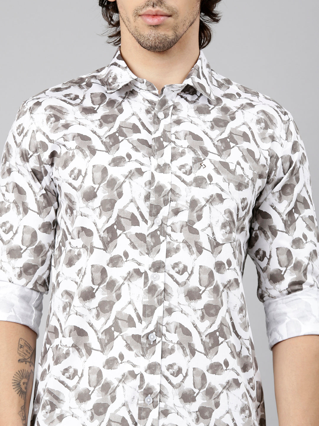 Classic Polo Men's Full Sleeve White Polo Neck Slim Fit Printed Cotton Casual Shirt | SS1-GN-37 A-FS-PRT-SF