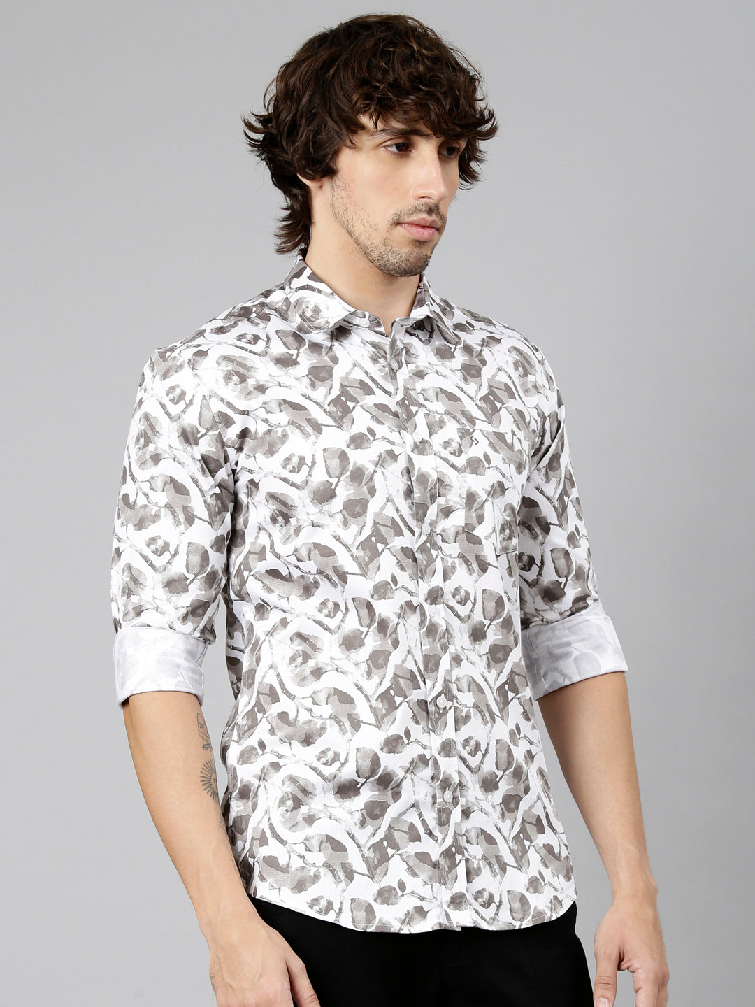 Classic Polo Men's Full Sleeve White Polo Neck Slim Fit Printed Cotton Casual Shirt | SS1-GN-37 A-FS-PRT-SF