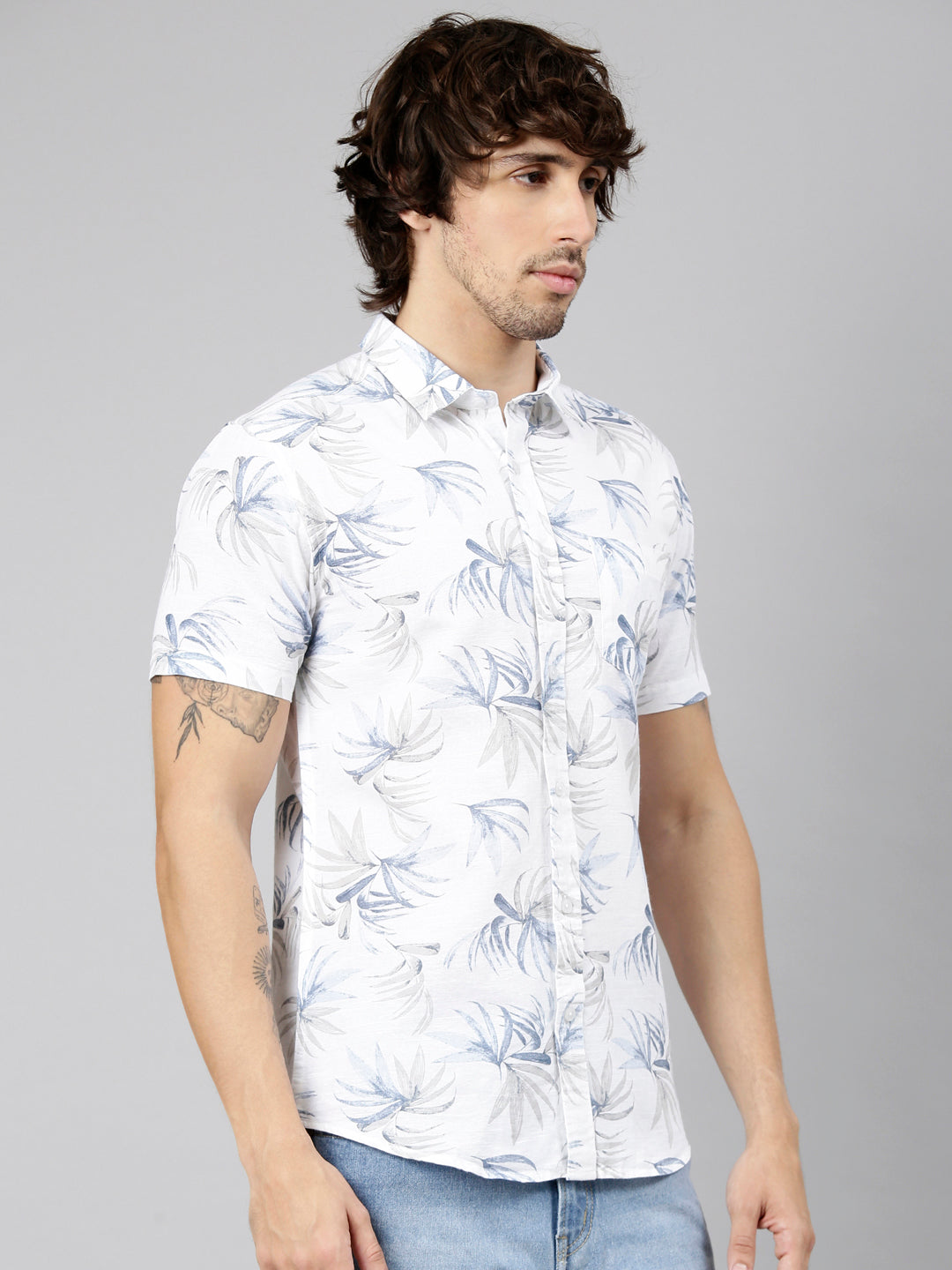 Classic Polo Men's Half Sleeve White Polo Neck Slim Fit Printed Cotton Casual Shirt | SS1-GN-61 B-HS-PRT-SF