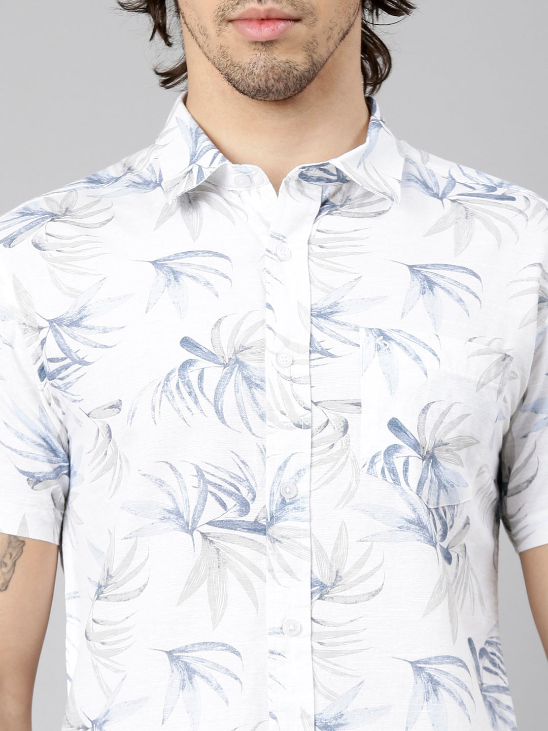 Classic Polo Men's Half Sleeve White Polo Neck Slim Fit Printed Cotton Casual Shirt | SS1-GN-61 B-HS-PRT-SF