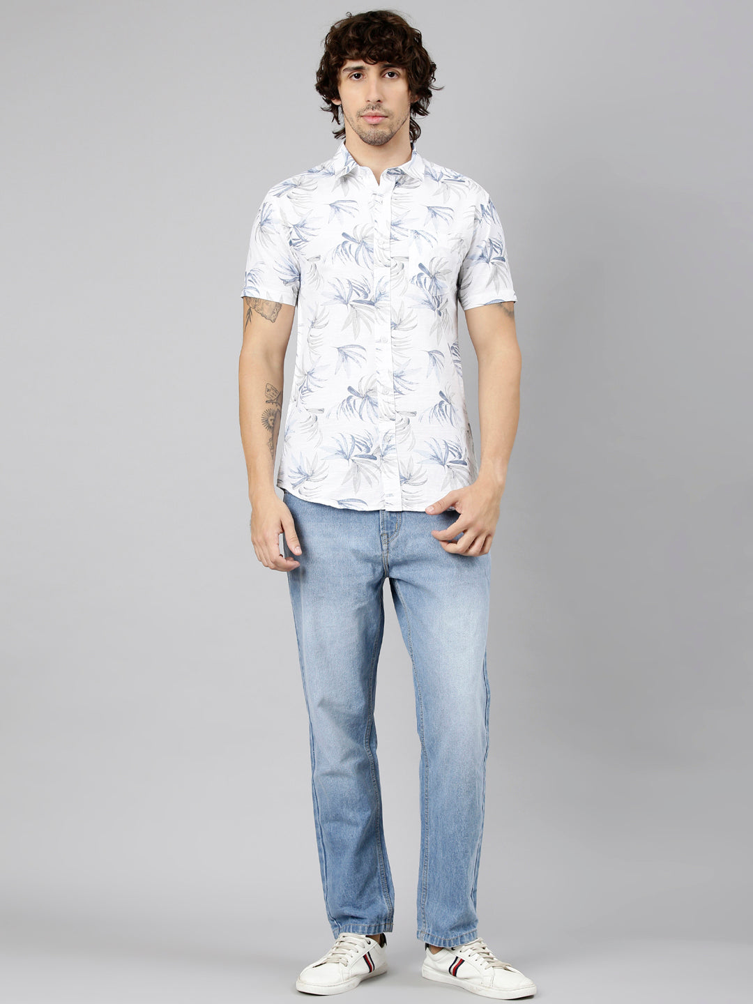 Classic Polo Men's Half Sleeve White Polo Neck Slim Fit Printed Cotton Casual Shirt | SS1-GN-61 B-HS-PRT-SF