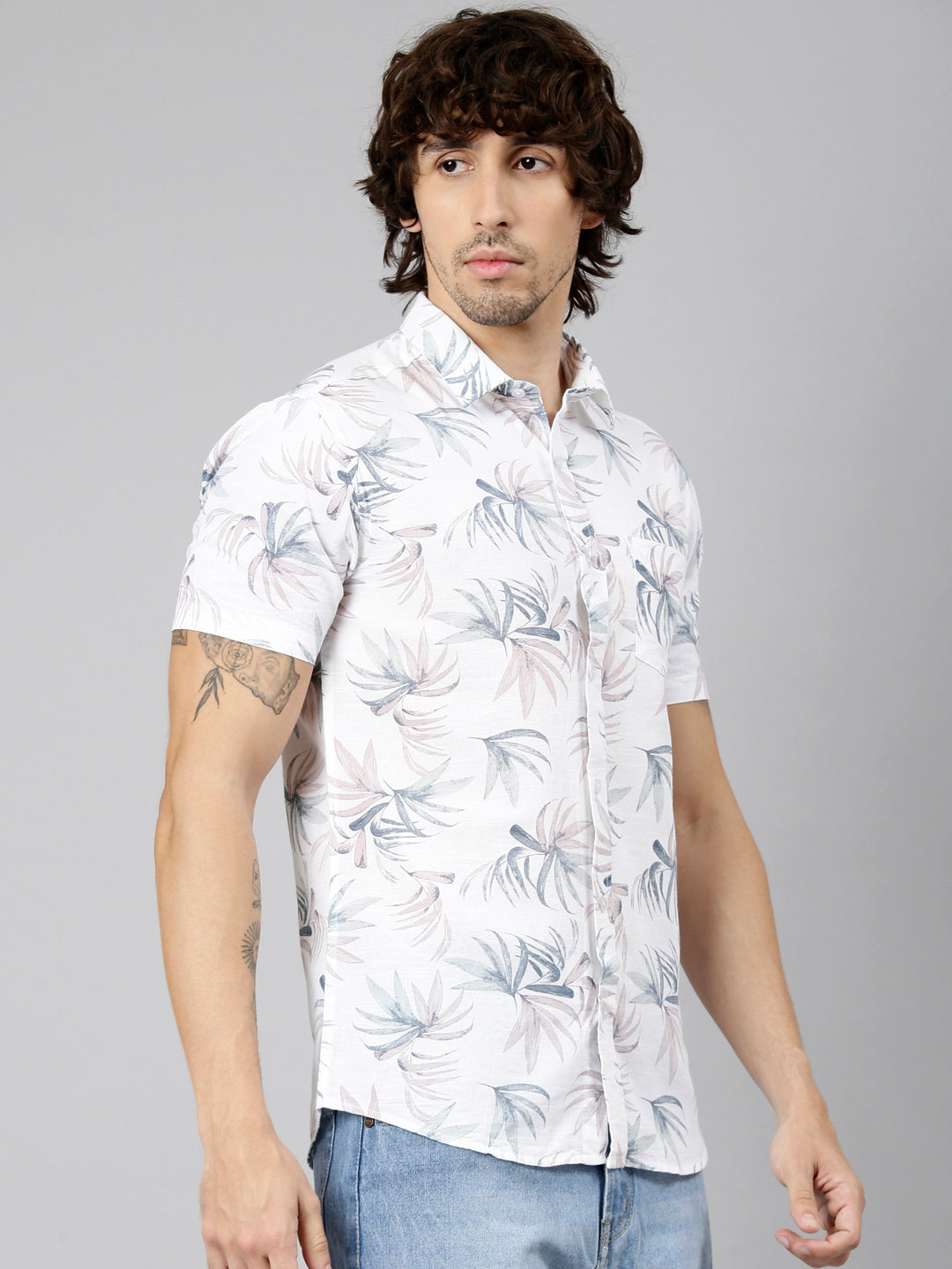 Classic Polo Men's Half Sleeve White Polo Neck Slim Fit Printed Cotton Casual Shirt | SS1-GN-61 C-HS-PRT-SF