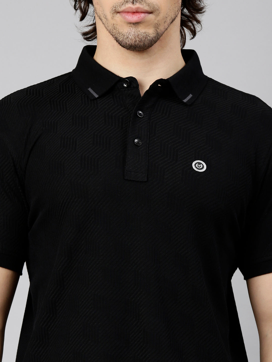 Classic Polo Men's Half Sleeve Black Polo Neck Slim Fit Solid Cotton Blend T-Shirt | TESORO - 05 A SF P