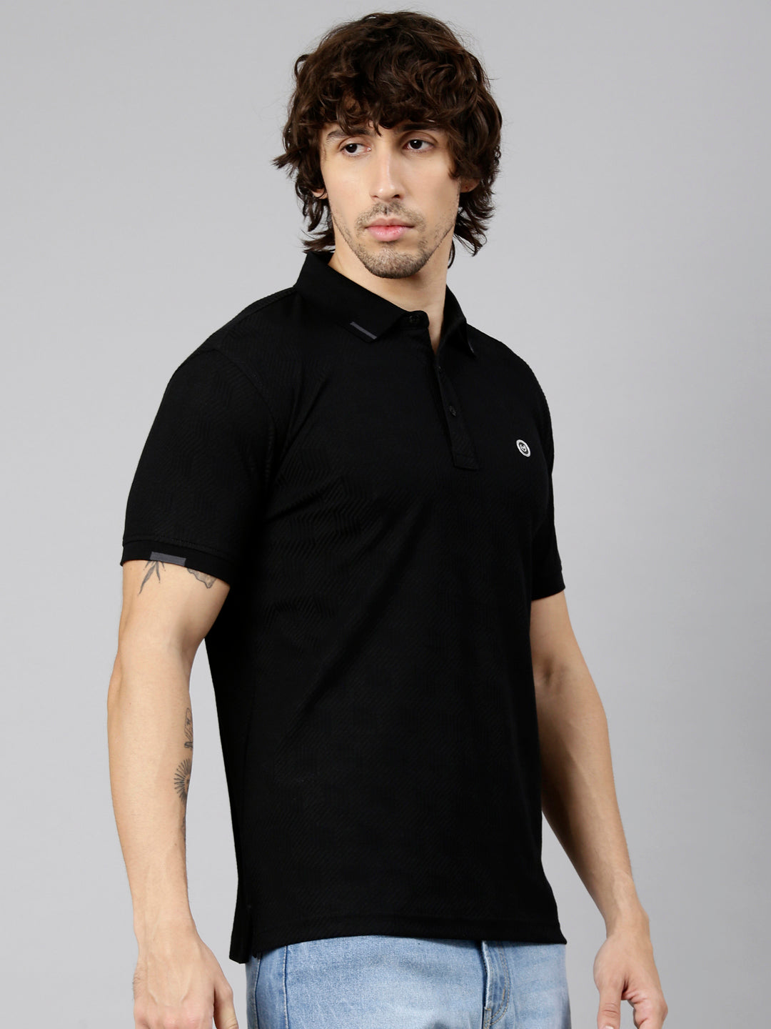 Classic Polo Men's Half Sleeve Black Polo Neck Slim Fit Solid Cotton Blend T-Shirt | TESORO - 05 A SF P