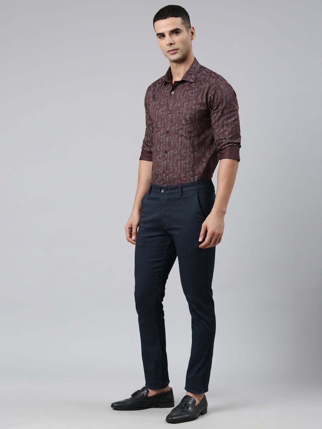 Classic Polo Men's Navy Blue Moderate Fit Solid Cotton Lycra Casual Trouser | TS1-CL-02 A-NVY-MF-LY