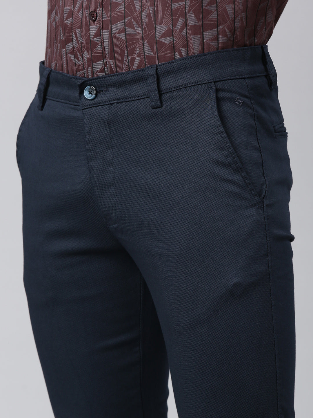 Classic Polo Men's Navy Blue Moderate Fit Solid Cotton Lycra Casual Trouser | TS1-CL-02 A-NVY-MF-LY