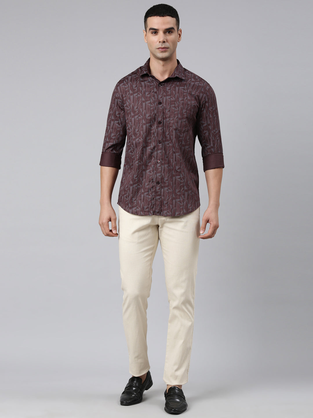 Classic Polo Men's Cream Moderate Fit Solid Cotton Lycra Casual Trouser | TS1-CL-02 B-CRM-MF-LY
