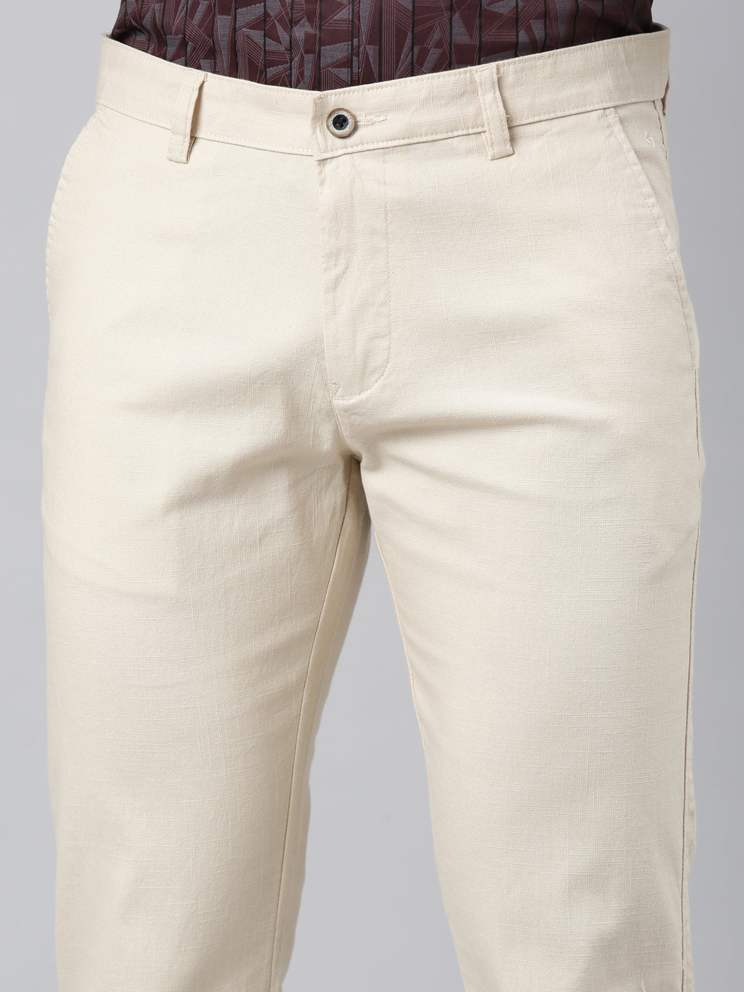 Classic Polo Men's Cream Moderate Fit Solid Cotton Lycra Casual Trouser | TS1-CL-02 B-CRM-MF-LY