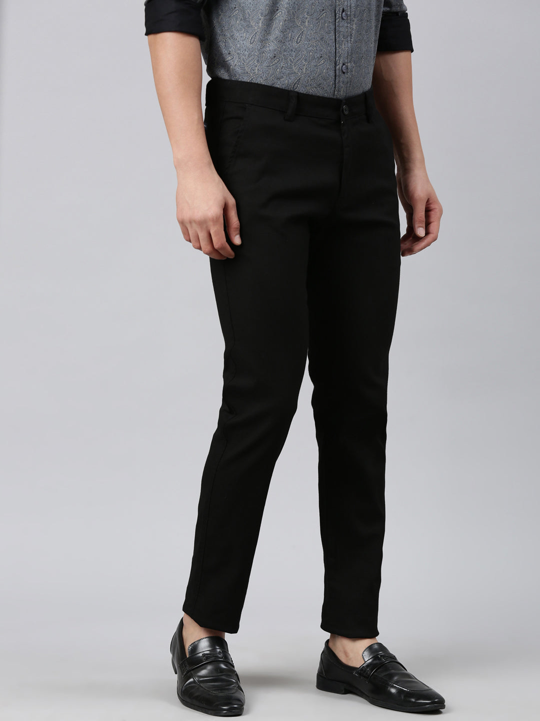 Classic Polo Men's Black Moderate Fit Solid Cotton Lycra Casual Trouser | TS1-CL-02 C-BLK-MF-LY