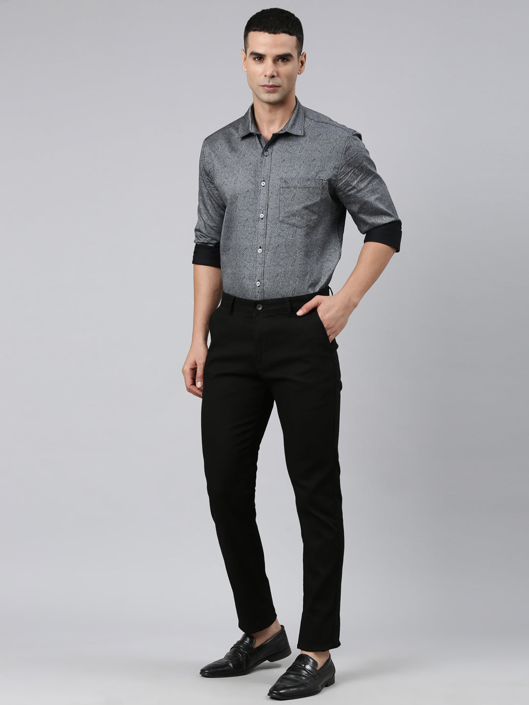 Classic Polo Men's Black Moderate Fit Solid Cotton Lycra Casual Trouser | TS1-CL-02 C-BLK-MF-LY