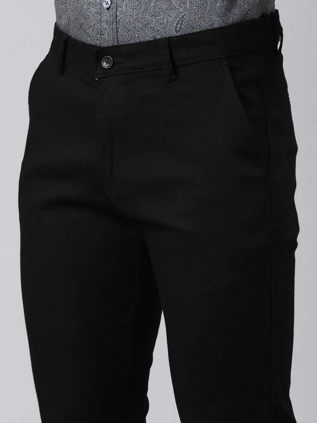 Classic Polo Men's Black Moderate Fit Solid Cotton Lycra Casual Trouser | TS1-CL-02 C-BLK-MF-LY